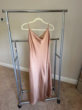 Satin Cowl Midi Dress in Blush